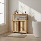 Meuble de rangement de salle de bain en bambou avec étagères