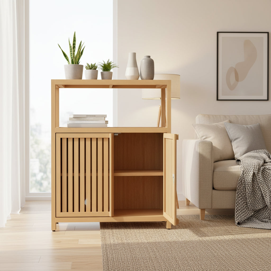 Meuble de rangement de salle de bain en bambou avec étagères