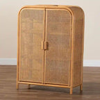 Meuble de rangement 2 portes en rotin miel clair bohème moderne