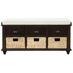 Banc de rangement expresso avec 3 tiroirs et 3 paniers en rotin