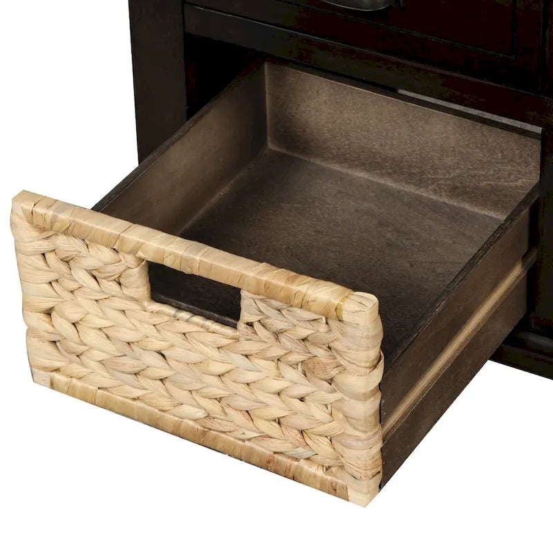 Banc de rangement expresso avec 3 tiroirs et 3 paniers en rotin