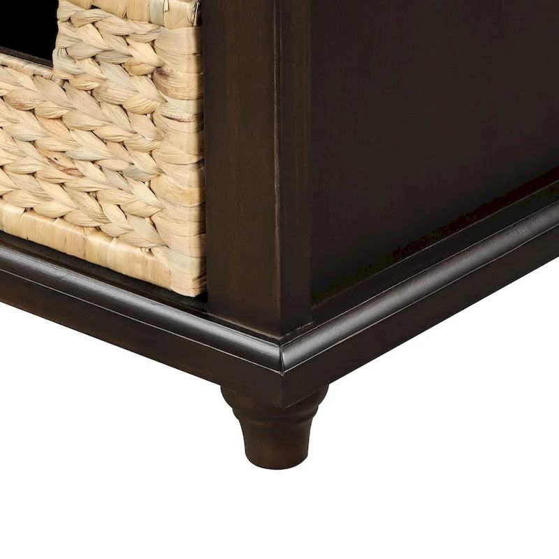 Banc de rangement expresso avec 3 tiroirs et 3 paniers en rotin