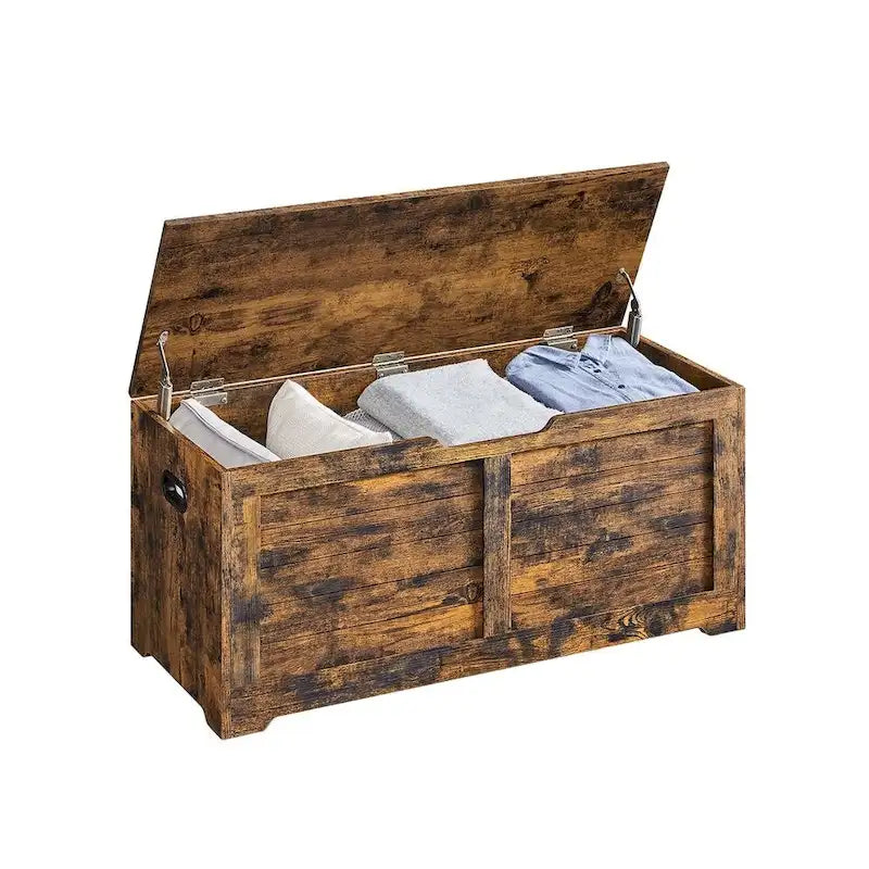 Coffre de rangement en bois avec 2 charnières de sécurité pour jouets, couvertures et vêtements