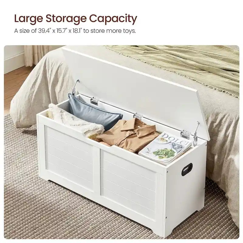 Coffre de rangement en bois avec 2 charnières de sécurité pour jouets, couvertures et vêtements