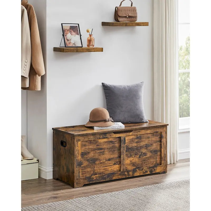 Coffre de rangement en bois avec 2 charnières de sécurité pour jouets, couvertures et vêtements
