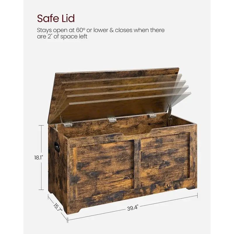 Coffre de rangement en bois avec 2 charnières de sécurité pour jouets, couvertures et vêtements