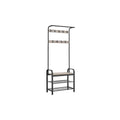 Portemanteau d'entrée gris et noir avec étagère de rangement, accent en bois et cadre en métal – 13.3P x 28.3L x 72.1H