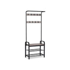 Grey-Black Hall Tree Entryway Storage Shelf with Wood Look Accent and Metal Frame - 13.3D x 28.3W x 72.1H