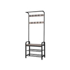 Portemanteau d'entrée gris et noir avec étagère de rangement, accent en bois et cadre en métal – 13.3P x 28.3L x 72.1H