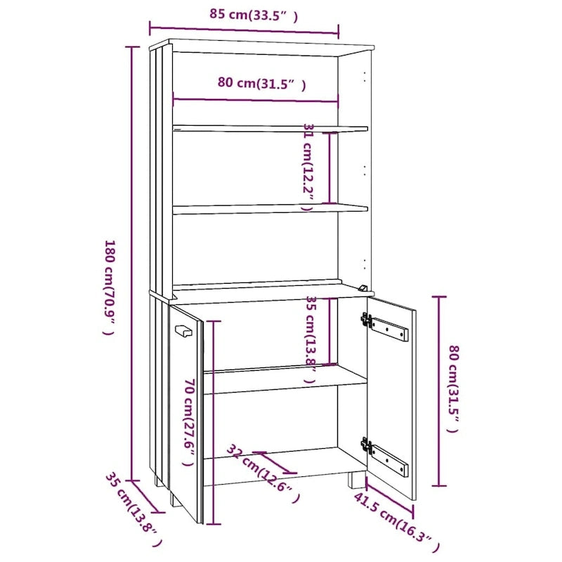 Étagère bibliothèque à tiroirs avec étagères de rangement Pin massif - 33,5 x 13,8 x 70,9