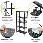 Étagère de rangement pliable en métal robuste à 5 niveaux noire avec roulettes