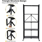 Étagère de rangement pliable en métal robuste à 5 niveaux noire avec roulettes