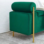 Banc de rangement ottoman en velours capitonné Morden, élégant repose-pieds avec accoudoirs roulés et pieds en fer pour chambre, couloir