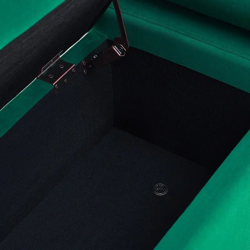 Banc de rangement ottoman en velours capitonné Morden, élégant repose-pieds avec accoudoirs roulés et pieds en fer pour chambre, couloir
