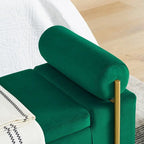 Banc de rangement ottoman en velours capitonné Morden, élégant repose-pieds avec accoudoirs roulés et pieds en fer pour chambre, couloir
