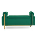Banc de rangement ottoman en velours capitonné Morden, élégant repose-pieds avec accoudoirs roulés et pieds en fer pour chambre, couloir