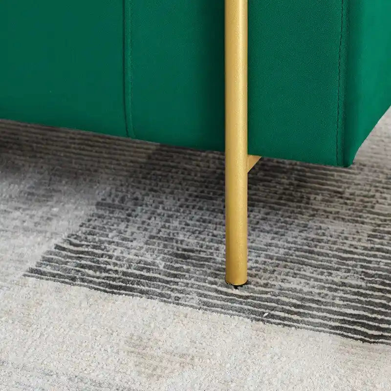 Banc de rangement ottoman en velours capitonné Morden, élégant repose-pieds avec accoudoirs roulés et pieds en fer pour chambre, couloir