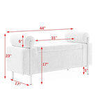 Banc de rangement ottoman en velours capitonné Morden, élégant repose-pieds avec accoudoirs roulés et pieds en fer pour chambre, couloir