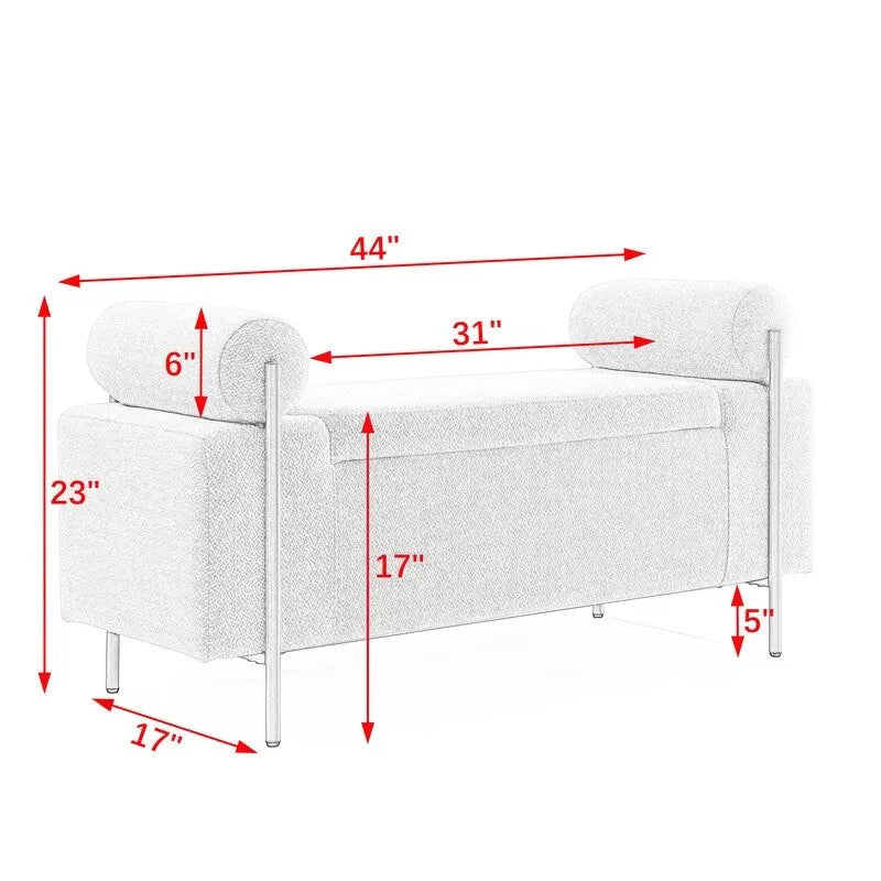 Banc de rangement ottoman en velours capitonné Morden, élégant repose-pieds avec accoudoirs roulés et pieds en fer pour chambre, couloir