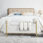 Banc de rangement ottoman en velours capitonné Morden, élégant repose-pieds avec accoudoirs roulés et pieds en fer pour chambre, couloir