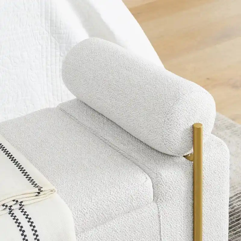 Banc de rangement ottoman en velours capitonné Morden, élégant repose-pieds avec accoudoirs roulés et pieds en fer pour chambre, couloir