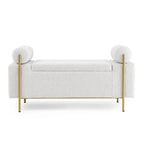 Banc de rangement ottoman en velours capitonné Morden, élégant repose-pieds avec accoudoirs roulés et pieds en fer pour chambre, couloir