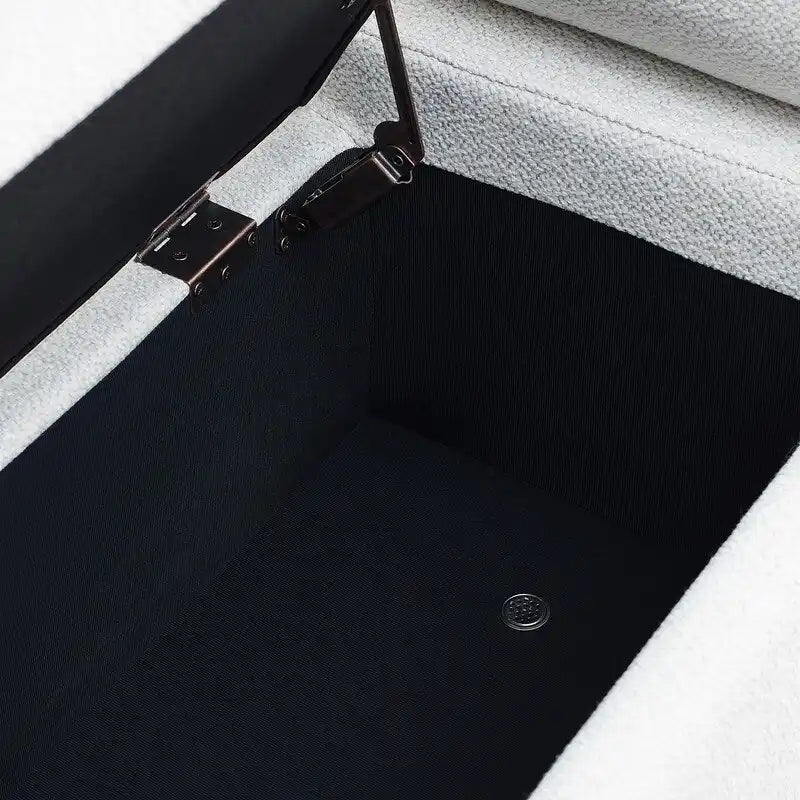Banc de rangement ottoman en velours capitonné Morden, élégant repose-pieds avec accoudoirs roulés et pieds en fer pour chambre, couloir