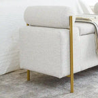 Banc de rangement ottoman en velours capitonné Morden, élégant repose-pieds avec accoudoirs roulés et pieds en fer pour chambre, couloir