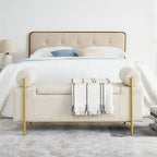 Banc de rangement ottoman en velours capitonné Morden, élégant repose-pieds avec accoudoirs roulés et pieds en fer pour chambre, couloir