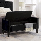 Banc de rangement capitonné avec garniture cloutée et accoudoirs