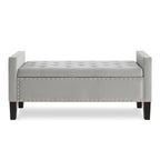 Banc de rangement capitonné avec garniture cloutée et accoudoirs