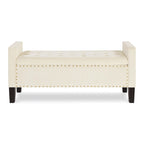 Banc de rangement capitonné avec garniture cloutée et accoudoirs