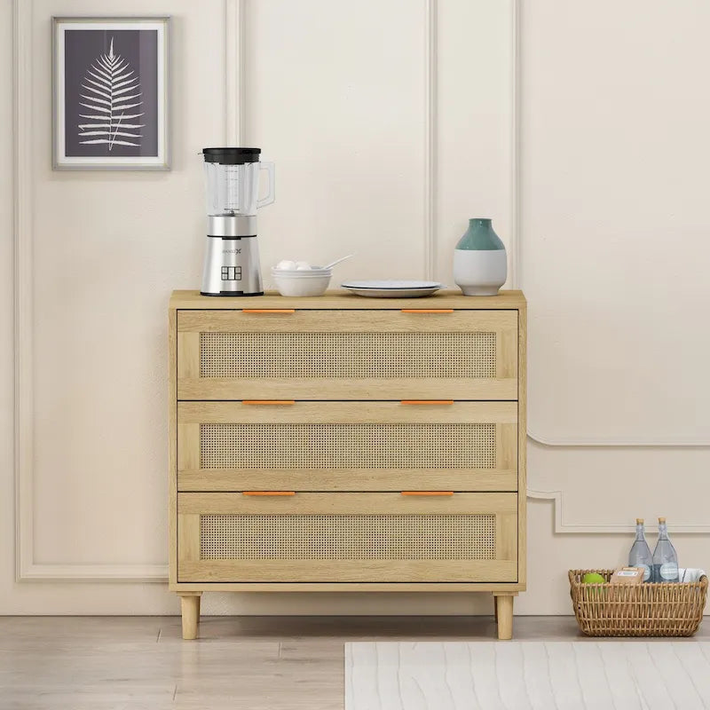 Commode 3 tiroirs en rotin avec tiroirs en rotin, pour chambre à coucher, salon, salle à manger, couloirs