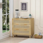 Commode 3 tiroirs en rotin avec tiroirs en rotin, pour chambre à coucher, salon, salle à manger, couloirs