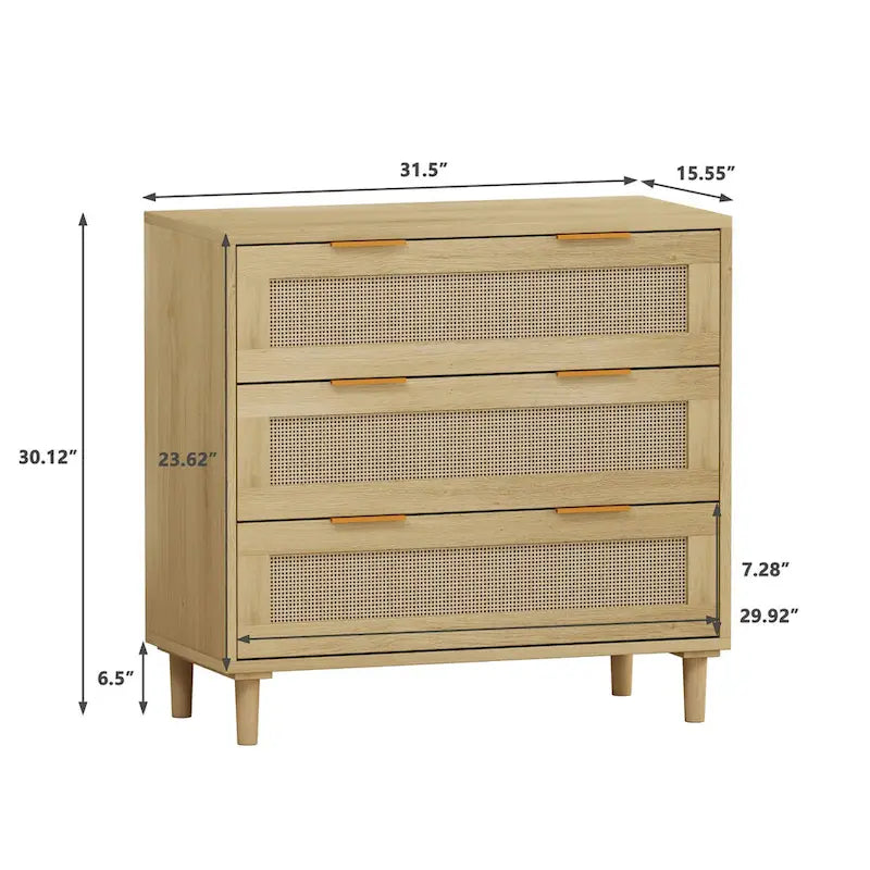 Commode 3 tiroirs en rotin avec tiroirs en rotin, pour chambre à coucher, salon, salle à manger, couloirs