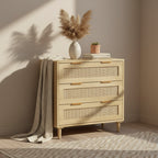 Commode 3 tiroirs en rotin avec tiroirs en rotin, pour chambre à coucher, salon, salle à manger, couloirs