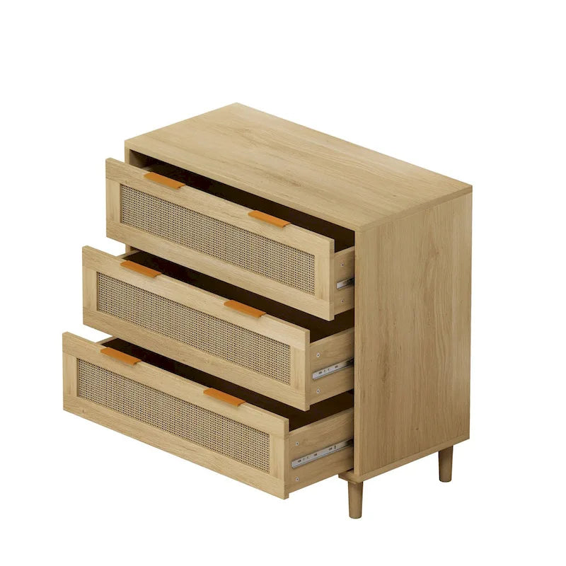 Commode 3 tiroirs en rotin avec tiroirs en rotin, pour chambre à coucher, salon, salle à manger, couloirs