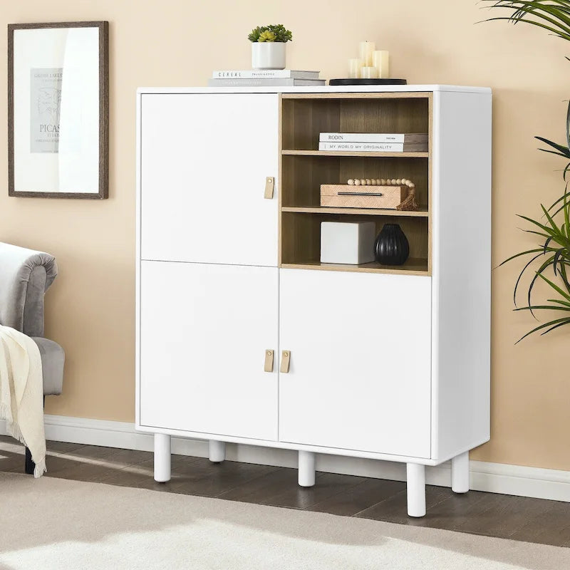 Meuble de rangement multifonctionnel avec porte, meuble de rangement moderne, meuble de rangement en bois, meuble à tiroirs avec poignée en cuir