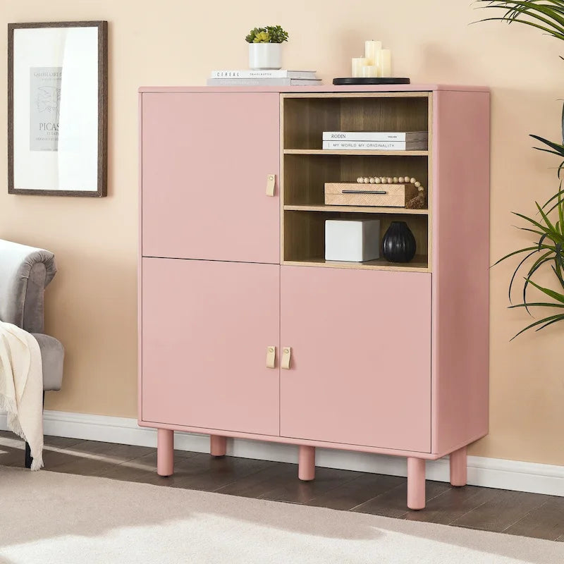 Meuble de rangement multifonctionnel avec porte, meuble de rangement moderne, meuble de rangement en bois, meuble à tiroirs avec poignée en cuir