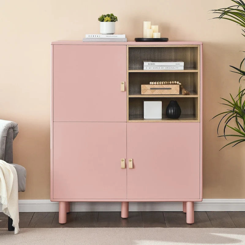 Meuble de rangement multifonctionnel avec porte, meuble de rangement moderne, meuble de rangement en bois, meuble à tiroirs avec poignée en cuir