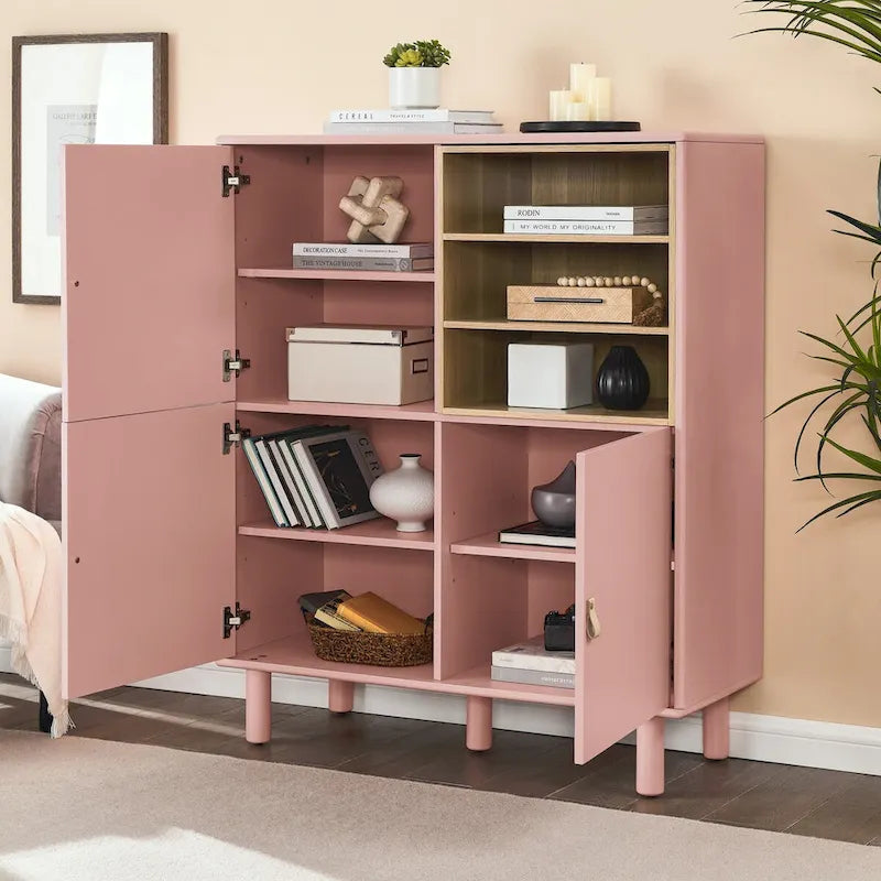Meuble de rangement multifonctionnel avec porte, meuble de rangement moderne, meuble de rangement en bois, meuble à tiroirs avec poignée en cuir