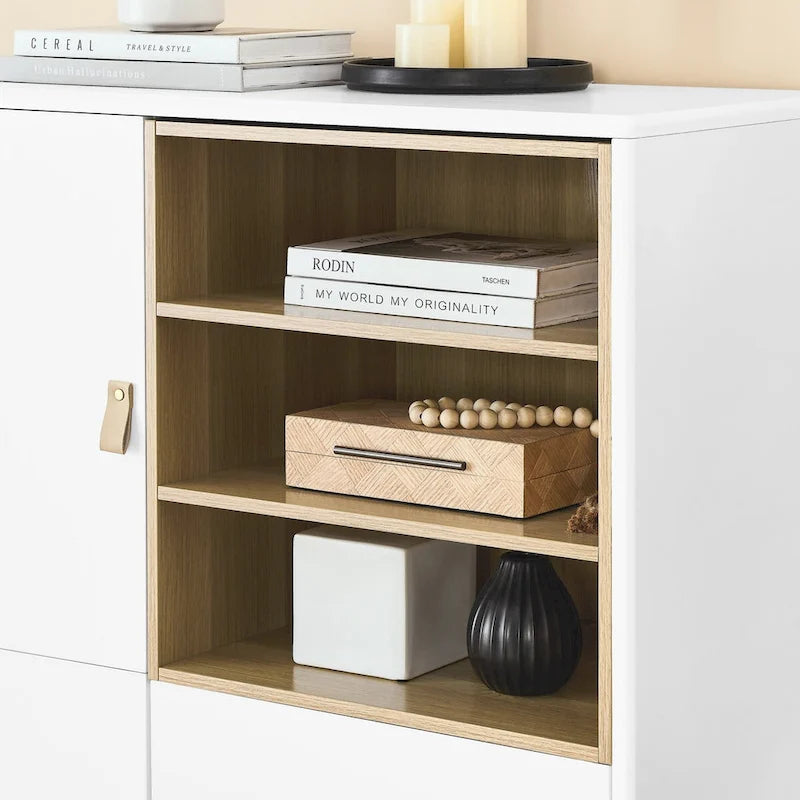 Meuble de rangement multifonctionnel avec porte, meuble de rangement moderne, meuble de rangement en bois, meuble à tiroirs avec poignée en cuir