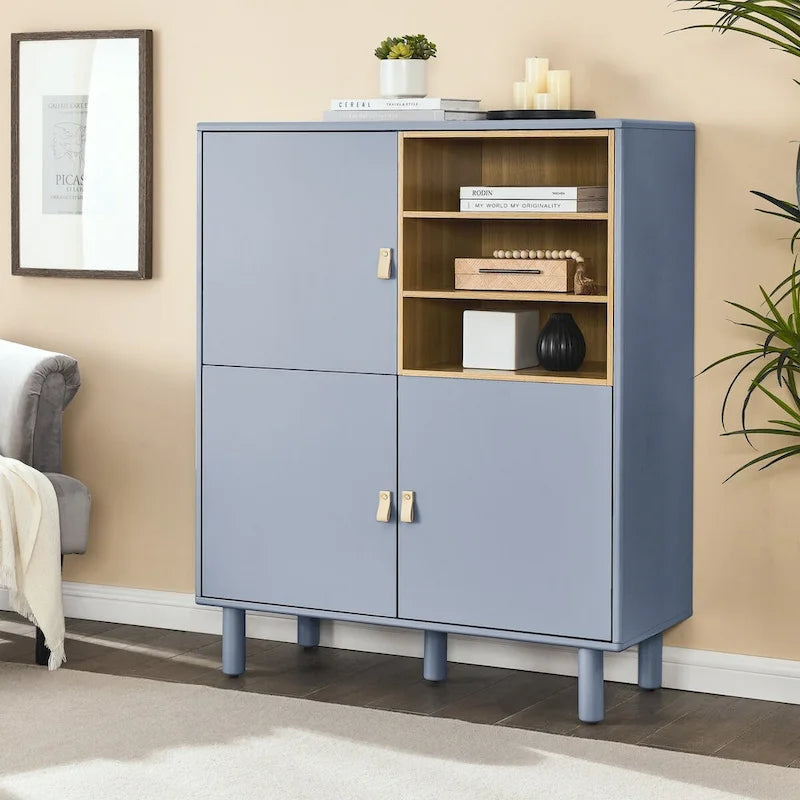 Meuble de rangement multifonctionnel avec porte, meuble de rangement moderne, meuble de rangement en bois, meuble à tiroirs avec poignée en cuir
