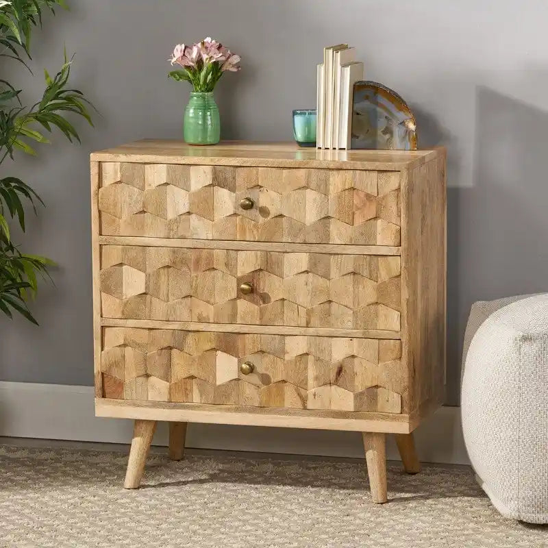 Commode moderne en bois à 3 tiroirs, meuble de rangement d'appoint - N/A