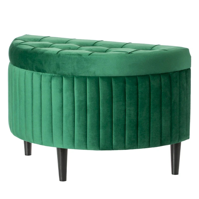 Banc de rangement ottoman touffeté en velours moderne demi-lune, vert