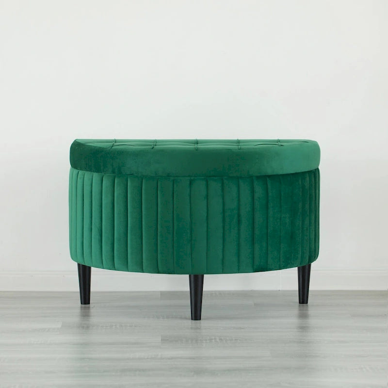 Banc de rangement ottoman touffeté en velours moderne demi-lune, vert