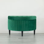 Banc de rangement ottoman touffeté en velours moderne demi-lune, vert
