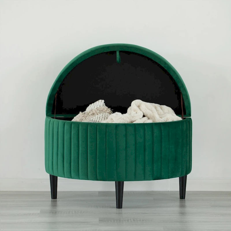 Banc de rangement ottoman touffeté en velours moderne demi-lune, vert