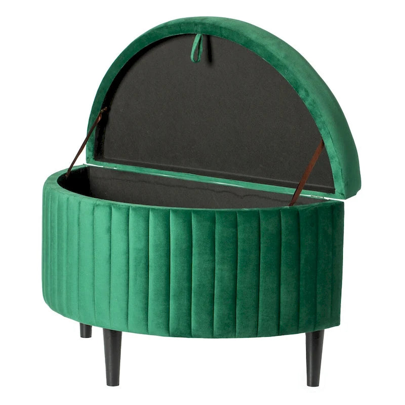 Banc de rangement ottoman touffeté en velours moderne demi-lune, vert