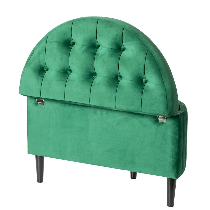 Banc de rangement ottoman touffeté en velours moderne demi-lune, vert